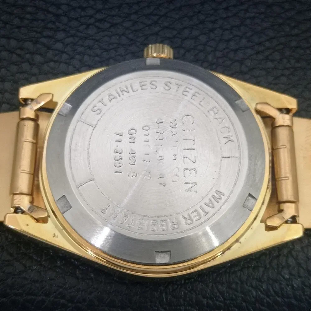 Vintage 1987 Citizen Automatic Mens Gold Watch W/daydate & Black accents